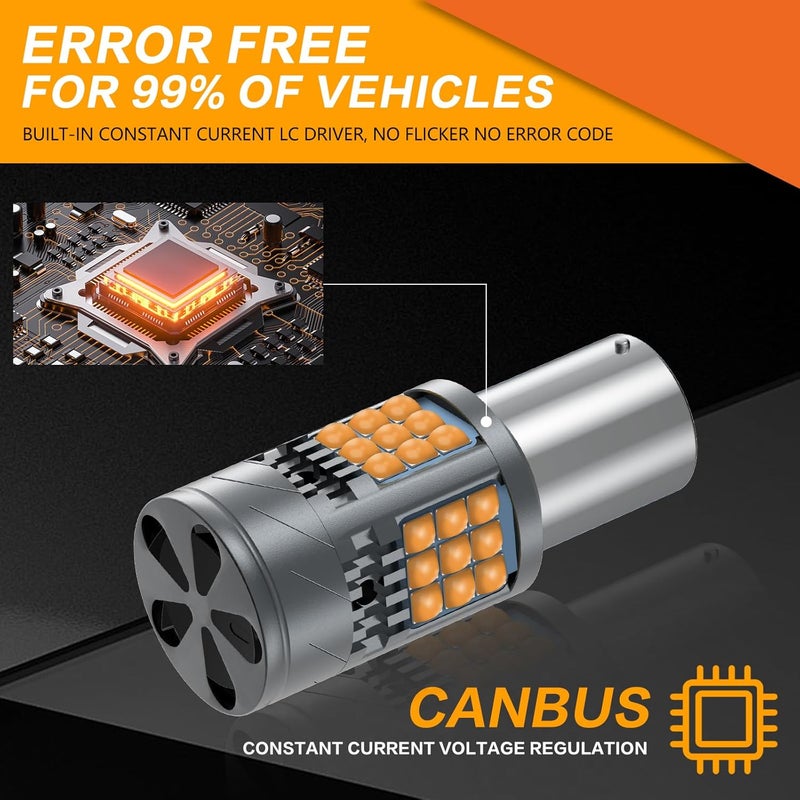 Sidaqi 1156 LED Bulb Amber CANBUS Error Free 6000LM 36SMD 1141 BA15S 7506 Turn Signal Bulb 1156 Built-in Load Resistor Anti Hyper Flash for Front Rear Turn Signal Light-2PCS - Image 5